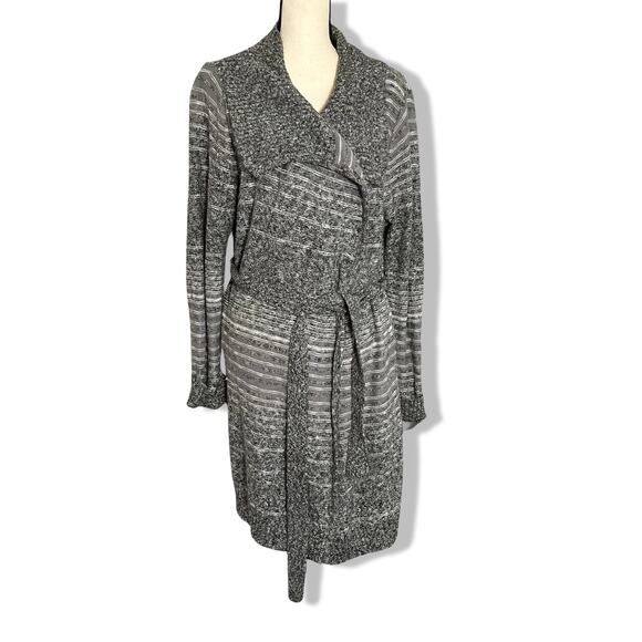 Style and Co. women's gray and white knit long line open front belted cardigan - Picture 1 of 9